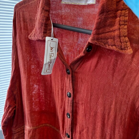 Jen's Pirate Booty Orange Button Down Shirt - Picture 3 of 14